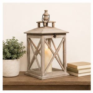 Farol de Madera de Acacia Rústico Hecho a Mano con Paneles de Vidrio, Portavelas Decorativo Estilo Rústico para Centros de Mesa de Boda - Product Image 6