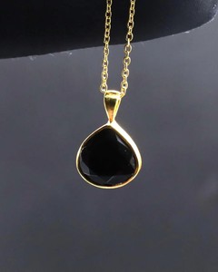 Collar con Colgante de Turmalina Negra en Forma de Lágrima, Cadena Chapada en Oro y Plata, Cristal Curativo, Protección, Piedra Energética, Joyería, Regalo - Product Image 4