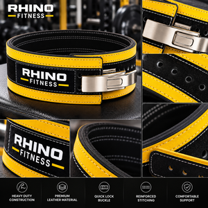 Ceinture de musculation en cuir Rhino Fitness jaune et noire, réglable, durable, avec soutien lombaire - Product Image 5
