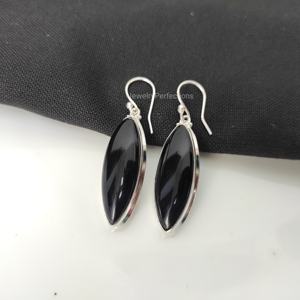 Stylish 925 Sterling Silver Bohemian Style Black <b>Onyx</b> Long Dangle <b>Earrings</b> Women's Marquise Shape Wedding Party Jewelry - Product Image 1