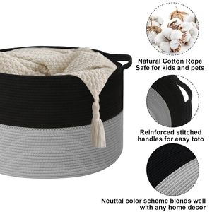 65L <b>Large</b> Woven Cotton Rope Nursery <b>Basket</b>, Laundry <b>Basket</b> ,Hamper with Handles,Blanket <b>Basket</b> <b>Storage</b> Bin for Toys - Product Image 3