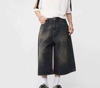 Shorts en jean mi-long tendance pour homme, coupe droite et large, décontractés, boutonnés, en denim tissé à séchage rapide – Collection Printemps-Été 2025