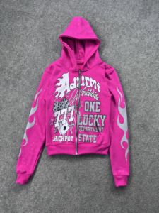 Custom Unisex Winter <b>Cropped</b> <b>Zip</b>-<b>Up</b> <b>Hoodie</b> with Rhinestone Flame Print Breathable Heavyweight Fleece Y2K Streetwear - Product Image 2
