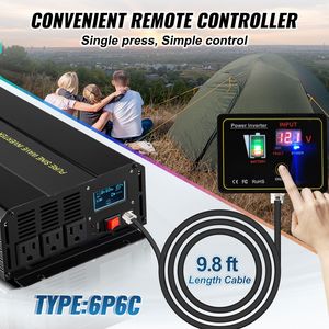 Inversor de Onda Sinusoidal Pura de 2500W, 12V a 120V, DC a AC, para Automóvil, con Puerto USB, Pantalla LCD y Control Remoto - Product Image 4