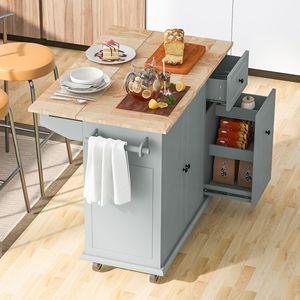 Carrello da Cucina con Ruote da 137 cm, con Piano Ribaltabile e 3 Ripiani Estraibili per Stoccaggio, Carrello da Cucina con 3 Ripiani Estraibili - Product Image 4