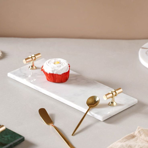 Plateau de service en marbre artisanal indien avec poignée en laiton doré, accessoire décoratif pour la maison, les mariages et les hôtels, plateaux en laiton et en marbre - Product Image 6