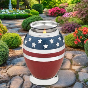 American Style Brass <b>Tea</b> Light Cremation <b>Urn</b> <b>for</b> Military Veteran Adult Soldier Customizable Handmade Patriotic Design - Product Image 1