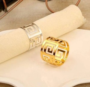 Brass <b>Gold</b> Geometric Cutwork Napkin <b>Rings</b> <b>Set</b> | Luxury Hollow Design Napkin Holders | Durable Eco-Friendly Decorative Dining - Product Image 4