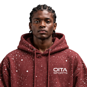 Sudadera con Capucha para Hombre, Estampado Marrón y Blanco Moteado, Estilo Oversize Casual, Forro Polar, con Cordón Ajustable y Bolsillo Canguro, Ropa Urbana - Product Image 3