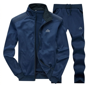 Herren 2-teiliges Trainingsanzug-Set mit Fleece-Futter, Stehkragen, Jacke mit Reißverschluss und Hose, Sportlich, Winter, Marineblau - Product Image 1