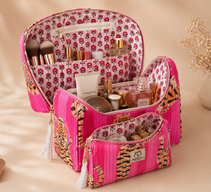 Bohemian Animal Print Cotton Textile Eco-Friendly Cosmetic Bag with Zipper Closure Portable Small Size for Tiger Pattern Clutch - Product Image 2