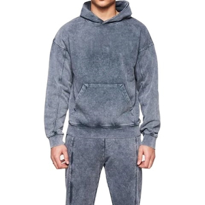Men's High Quality Casual Solid Acid Wash Breathable Fleece Hoodie Plus Size XXL <b>Embroidery</b> Logo Winter Sweatsuit <b>Sets</b> OEM - Product Image 1