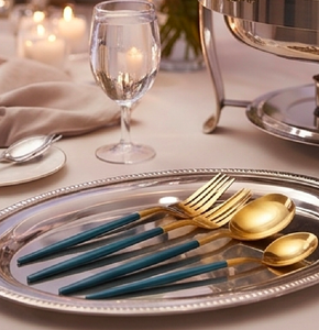 Juego de cubiertos de acero inoxidable Chapado en Color dorado con Mango Verde de 5 tenedores, cuchara, cuchillo, apto para lavavajillas, juego de cubiertos para café, uso doméstico - Product Image 3