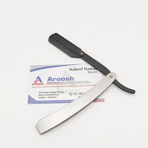 Maquinilla de afeitar recta de peluquero profesional de acero sostenible plateado y negro de alta calidad, logotipo personalizado, uso profesional, cara y cuerpo - Product Image 5
