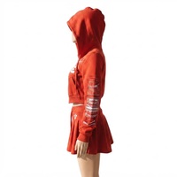 Ensemble 2 pièces pour femme : Sweat à capuche court imprimé numérique style streetwear et mini-jupe évasée, en molleton nylon/coton, avec fermeture éclair, pour l'automne