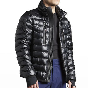 Men's Black Puffer <b>Jacket</b> Stand Collar Zipper Closure Quilted Windproof Down Filled Winter Coat Slim Fit Casual Style - Product Image 2