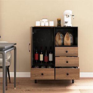 Buffet moderne du milieu du siècle à 4 tiroirs, noir, avec rangement pour salon - Product Image 4