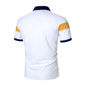 Mens Color Block <b>Polo</b> Shirt <b>White</b> Blue Yellow Stripe Short Sleeve Breathable Cotton Blend Casual Wear - Product Image 3