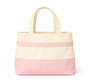Bolsa de Mano de Lona a Rayas Rosa y Crema Ecológica Premium con Lazo Rosa, Tamaño Mediano, para Compras, Estilo Bonito, Uso Diario - Product Image 3