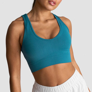 Top corto acanalado para mujer, sin costuras, transpirable, para verano, entrenamiento, fitness, deporte, correr. - Product Image 1