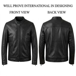 Blouson en cuir PU premium pour homme, avec empiècements gris, style motard, logo personnalisé en relief, fermeture éclair, imperméable - Product Image 6
