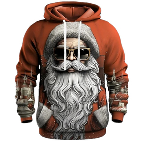 Sweat à capuche rouge Père Noël avec imprimé lunettes de soleil pour homme, décontracté, tricoté, à capuche, coupe classique, pour l'hiver et Noël - Product Image 6