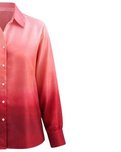 Camisa de Manga Larga para Mujer, Color Degradado de Rosa Claro a Rojo Intenso, Estilo Casual para Oficina, Fabricante de Blusas Personalizadas OEM - Product Image 4