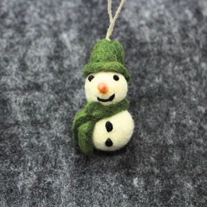 Handmade Felt Snowman Ornament Green Hat Scarf Cartoon Christmas Decoration - Product Image 5