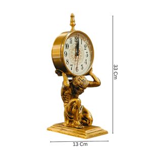 Horloge de bureau circulaire en laiton, design traditionnel, mouvement à quartz silencieux, fonctionnement sur piles, affichage à aiguilles, fonction de projection - Product Image 6