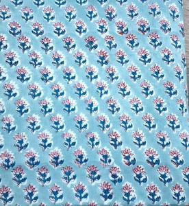 Tela de algodón estampada a mano con motivos florales en azul pastel – Tela de algodón Jaipur Buti Running Fabric - Product Image 1
