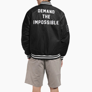 Men's Black Varsity Jacket Hooded Design Waterproof Polyester Sleeves Embroidered Patches Front Logo Casual Winter Wear Sherpa - Product Image 2