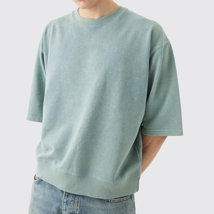 T-shirts confortables pour hommes, nouveau design, col rond surdimensionné, manches courtes, logo sur le devant, séchage rapide, respirant, coton 300g - Product Image 5