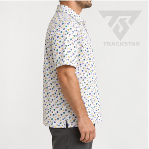 Trackstar Men's <b>White</b> Multicolor Dot Print <b>Polo</b> Shirt Short Sleeve Button Collar Casual <b>Golf</b> Shirt Custom Logo - Product Image 3
