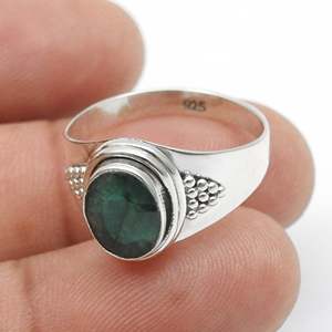 Classical Bohemian Style 925 Sterling <b>Silver</b> <b>Ring</b> Comes With Oval Cut <b>Emerald</b> Gemstone Handmade Unisex <b>Ring</b> At Lowest Price - Product Image 3