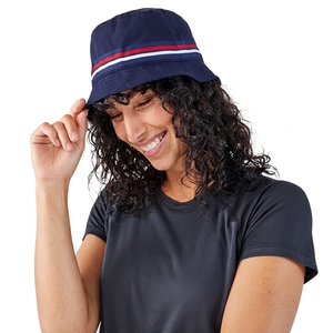 Unisex <b>Navy</b> Bucket <b>Hat</b> With Red White Stripe Mesh Fabric Casual Spring Summer Adult Wear - Product Image 1