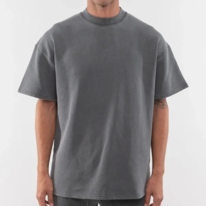 เสื้อยืดทรงบ็อกซ์ฟิตโอเวอร์ไซส์แบบใหม่ เสื้อยืดสตรีทแวร์สั่งทำพิเศษ ผ้าฝ้ายเจอร์ซีย์ 200 กรัม แขนสั้น ย้อมสีพื้น ผ้าถัก - Product Image 5