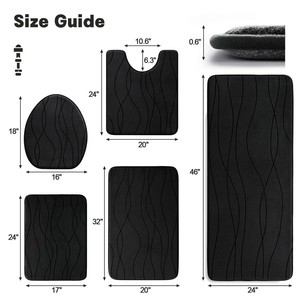 Ensemble de tapis de bain en mousse à mémoire de forme noire moderne, 4 pièces, antidérapant, rectangulaire, design abstrait en relief, pour la salle de bain à domicile - Product Image 5