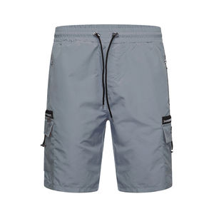 Shorts cargo sportifs pour hommes à taille haute avec cordon de serrage, en tissu satiné polyester/coton, écologiques, séchage rapide, style vintage - Product Image 1