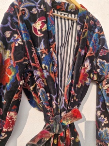 Bata de terciopelo de lujo india para mujer, estilo kimono, para el desayuno, abrigo largo de verano - Product Image 6