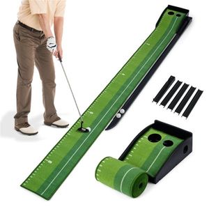 Equipos de Entrenamiento de Golf para Interiores, Tapete de Práctica con Rampa de Retorno de Pelotas y Marcas de Distancia, 3 Pelotas Incluidas, 2 Tamaños de Orificios - Product Image 1