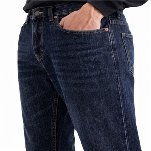 Jean en denim délavé foncé à taille haute et coupe droite pour homme, pantalon décontracté en coton, coupe classique, style automne - Product Image 5