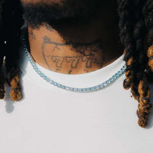 Blue Diamond Tennis <b>Chain</b> 925 Sterling <b>Silver</b> VVS1 Moissanite Necklace Hip Hop Jewelry - Product Image 2