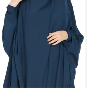 Abaya longue à manches longues bleu marine unie pour femme, avec capuche, robe de prière islamique modeste, en polyester respirant, coupe ample - Product Image 6
