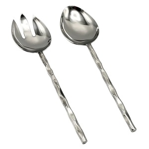 Artisan Textured Silver Metal Salad <b>Server</b> Set Nature-Inspired Stainless Steel Dinnerware High-End Hotel <b>Buffet</b> <b>Servers</b> for Sale - Product Image 1