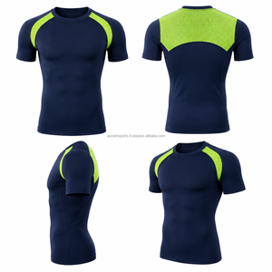 เสื้อกีฬาแขนสั้นผู้ชายแบบสั่งทำพิเศษ OEM เสื้อเบสเลเยอร์ระบายอากาศ ซับเหงื่อ แห้งเร็ว กระชับรูปร่าง - Product Image 1