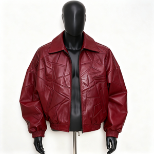 Chaqueta de Cuero Genuino Marrón Personalizada para Hombre, Estilo Motero, Cuello Alto, Cierre de Cremallera, Impermeable, Forro de Algodón para Invierno, 220g - Product Image 1