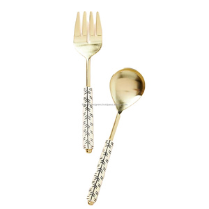 Table Accesories Luxury Salad Serving Flatware Sets Gold Finish Stainless Steel <b>Fork</b> & Spoon With Resin Handles Gift Sets - Product Image 1
