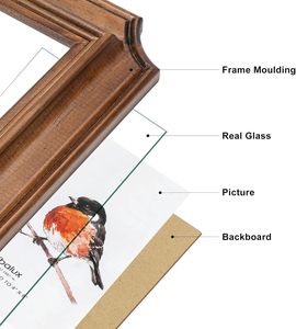 Cadre photo en bois de pin couleur noyer avec verre véritable, vertical et horizontal, pour table ou mur - Product Image 2