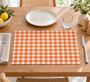 Sai Impex - Mantel Individual Moderno Rectangular a Cuadros Naranja y Blanco, Tejido 100% Algodón, Lavable, para Mesa de Comedor, Hogar y Comercio - Product Image 1