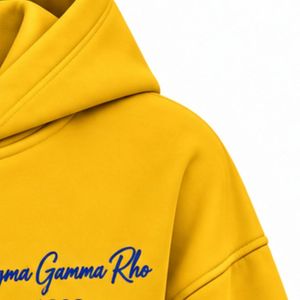 Sudadera con capucha amarilla con cremallera y bordado azul Sigma Gamma Rho 1922, sudadera de forro polar personalizada para hermandades, con bolsillo canguro y puños acanalados - Product Image 4